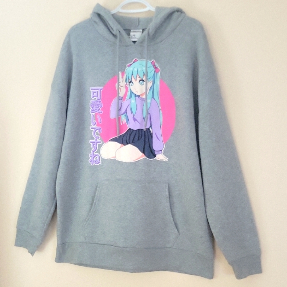 Streetwear Society Gray Anime Graphic Hoodie